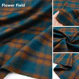 英伦复古 墨绿棕色格纹短顺毛羊毛呢面料大衣风衣设计师秋冬布料