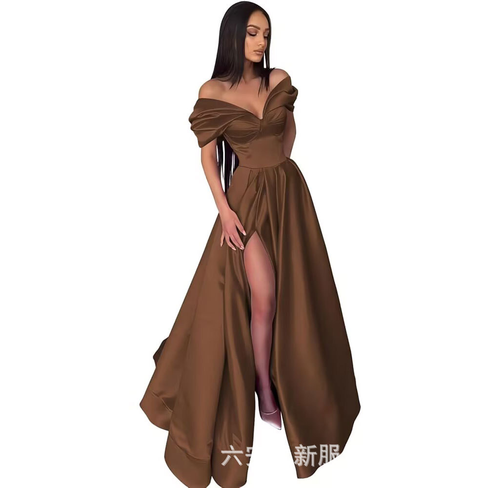 Amazon mujer hombros abiertos corazón vestido de baile largo vestido formal de noche con un vestido abierto