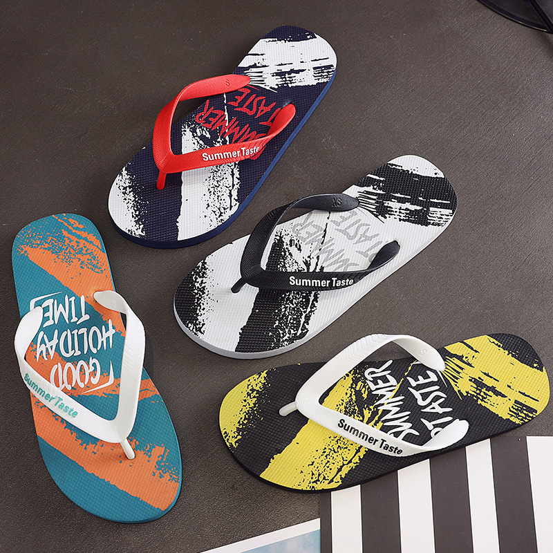 塗鴉風人字拖男夏2024韓版外穿大碼夾腳防滑沙灘涼拖鞋男批發
