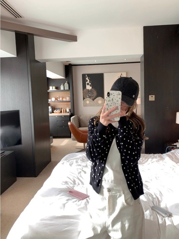 波点假两件针织开衫上衣女秋季高级感慵懒风毛衣外套|undefined