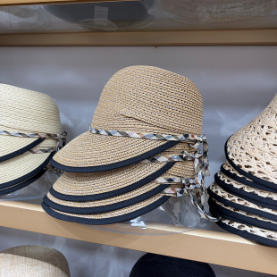 Japanese contrasting color thin equestrian hat for women with bows in summer sun protection straw hat breathable top baseball cap sun hat trendy