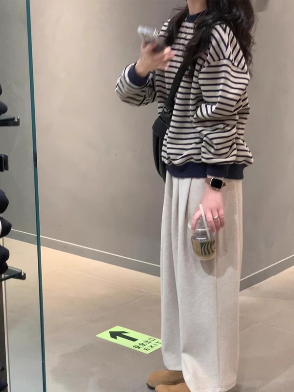 复古港味条纹卫衣女春秋2025新款爆款宽松慵懒风毛衣外套潮A7013|undefined