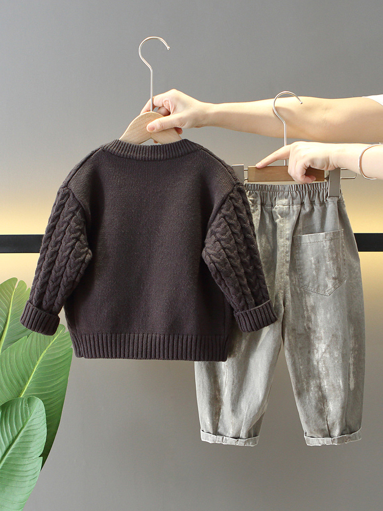 6158 Traje de otoño para niños 2024 Nuevo estilo de moda para niños de primavera y otoño chaqueta de suéter traje de tres piezas para bebés