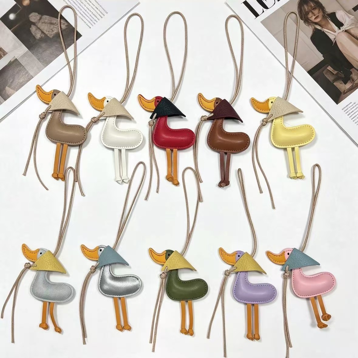 Lucky Duck Bag Pendant Hand-sewn PU Ornament Niche Decoration Cute Cartoon New Creative Duck Pendant
