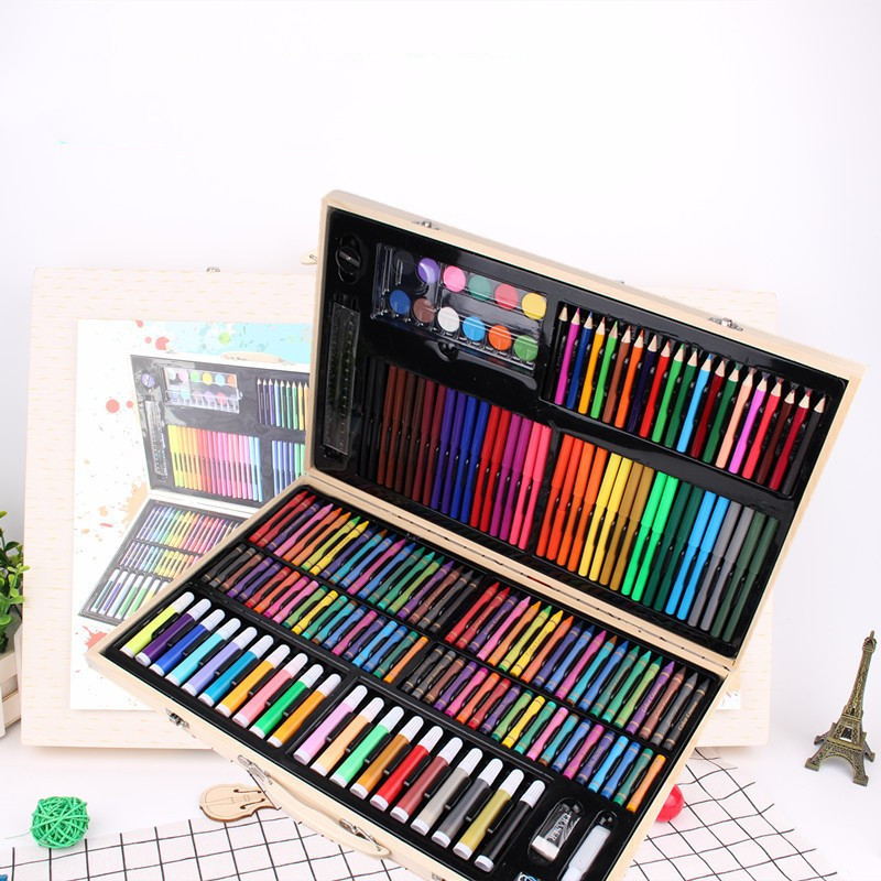 Arte DE LOS NIÑOS dibujos animados 180 unidades caja madera pintura papelería traje creativo estudiante color pluma crayón combinación cepillo