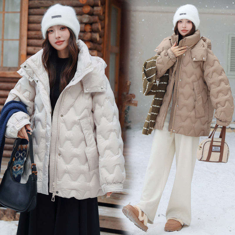 90% Duck down Laminated Design New Plus-Size down Jacket for Women, Mid-Length, Plus Size, 100kg Hooded Outerwear