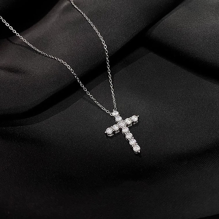 Amazon Cross-Border Diamond Cross Necklace Women's European and American High-End Fashion Accessories Zircon Clavicle Chain Pendant
