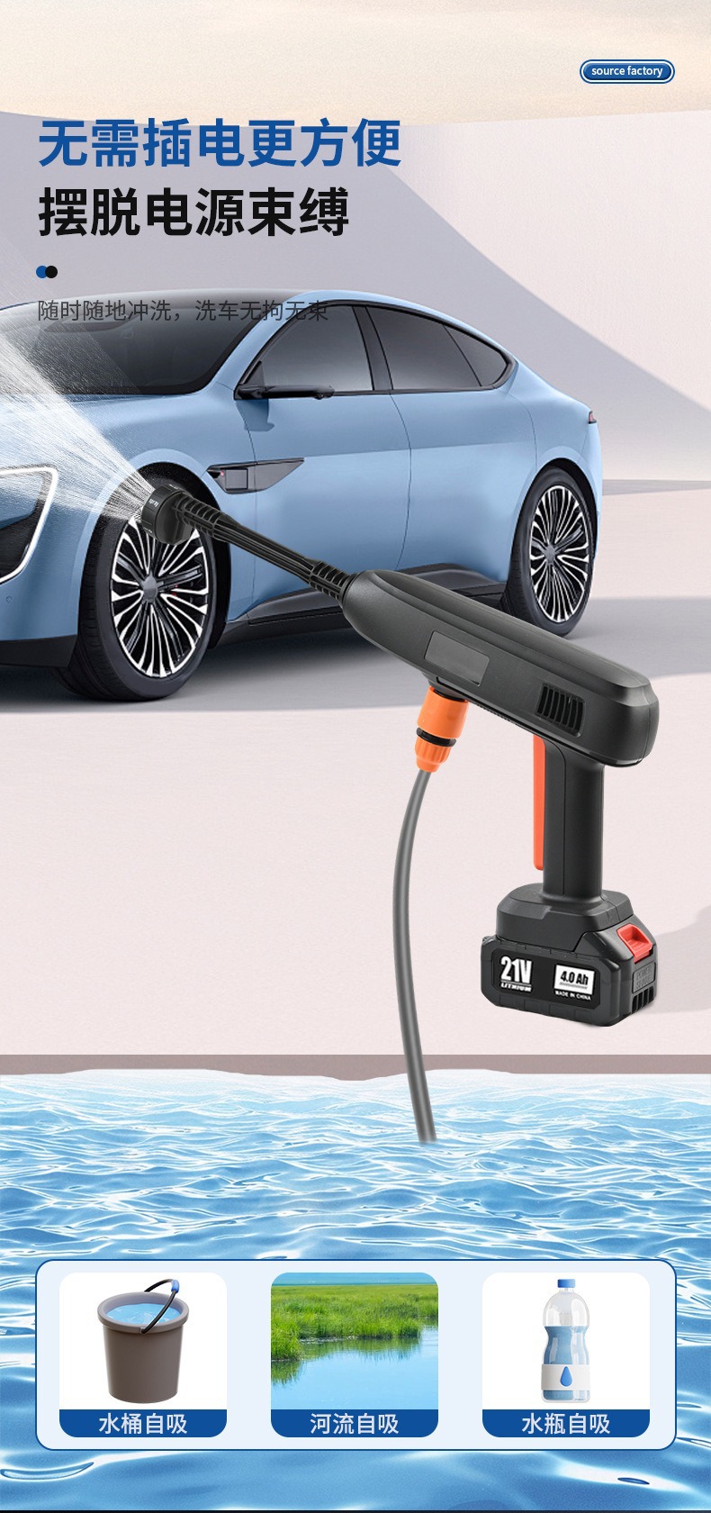 Household High-Pressure Car Washing Tool, Water Gun, Lithium Battery Portable Cleaning Machine, Spray Gun, High-Power Wireless Car Washing Machine Wholesale