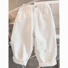 新型韓国の子供服男女子供用の白いジーンズ