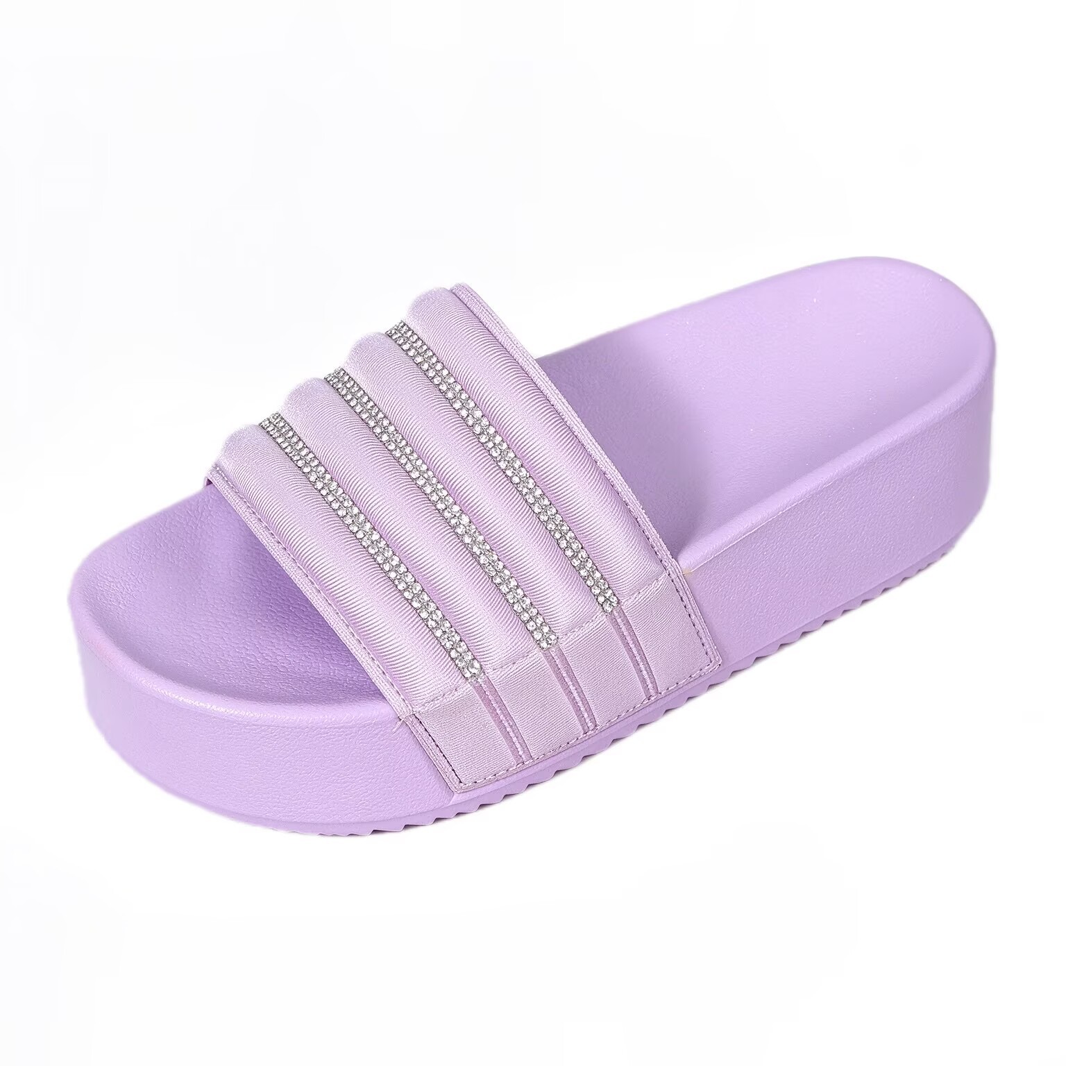 Sandalias Suecas de Cuña con Pedrería de Tela y PVC para Exteriores