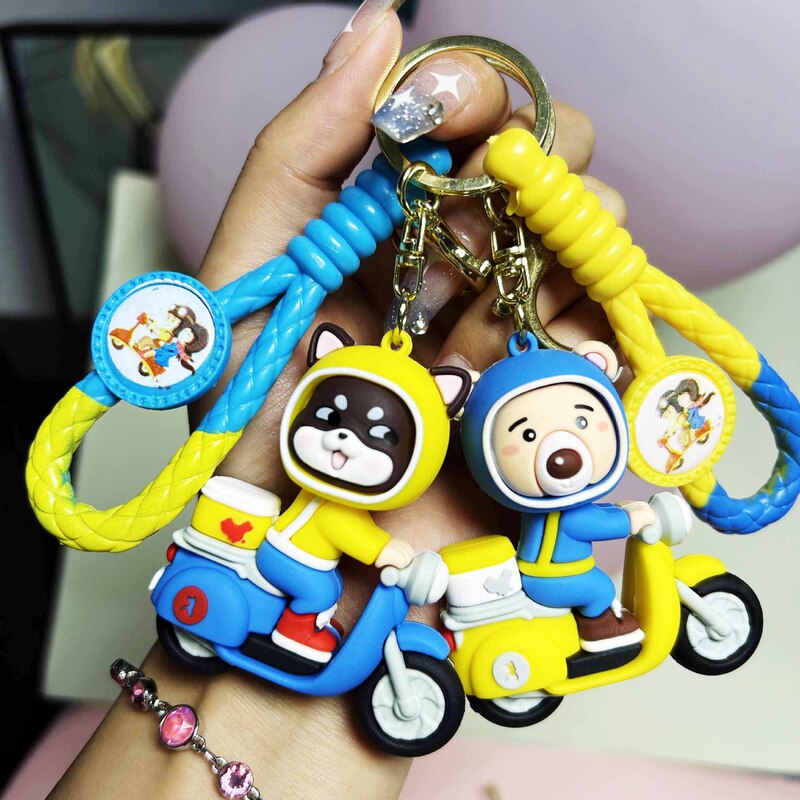 in stock Quick Delivery Bear Electric Car Keychain Pendant Car Bag Creative Personality Jewelry Wholesale Hanging Ornaments