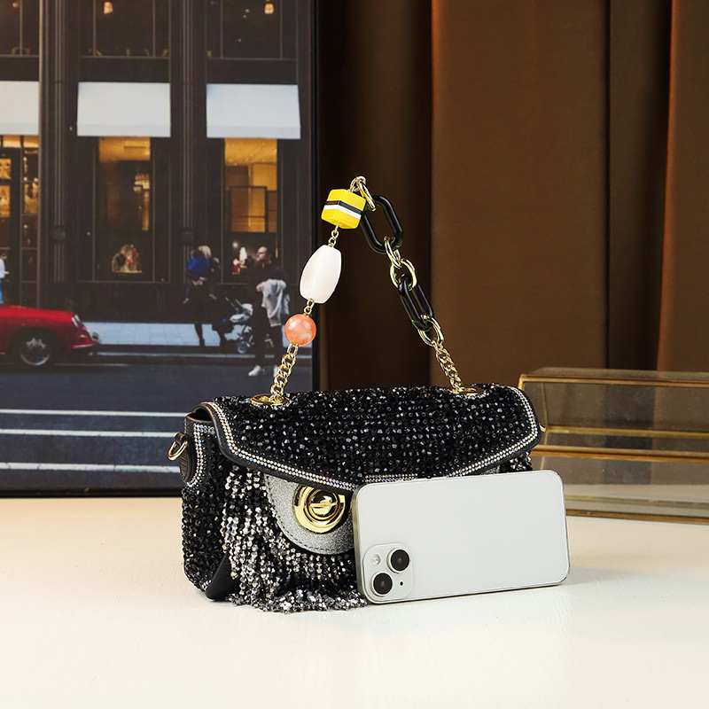 Borsa a mano da donna a forma di gufo con strass e nappe, resistente, a tracolla, piccola borsa quadrata, lusso di nicchia accessibile_voghion.com