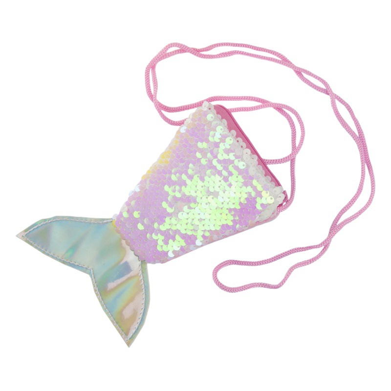 Bolso bandolera de cola de sirena de estilo coreano de dibujos animados creativo hombro de los niños con lentejuelas pequeño bolso de hombro Cordón de almacenamiento monedero