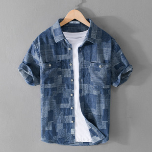 American Tie-Dye Texture Short-Sleeved Shirt Summer Shirt Niche Design Trendy Brand Loose Quality Men's Clothing Trendy