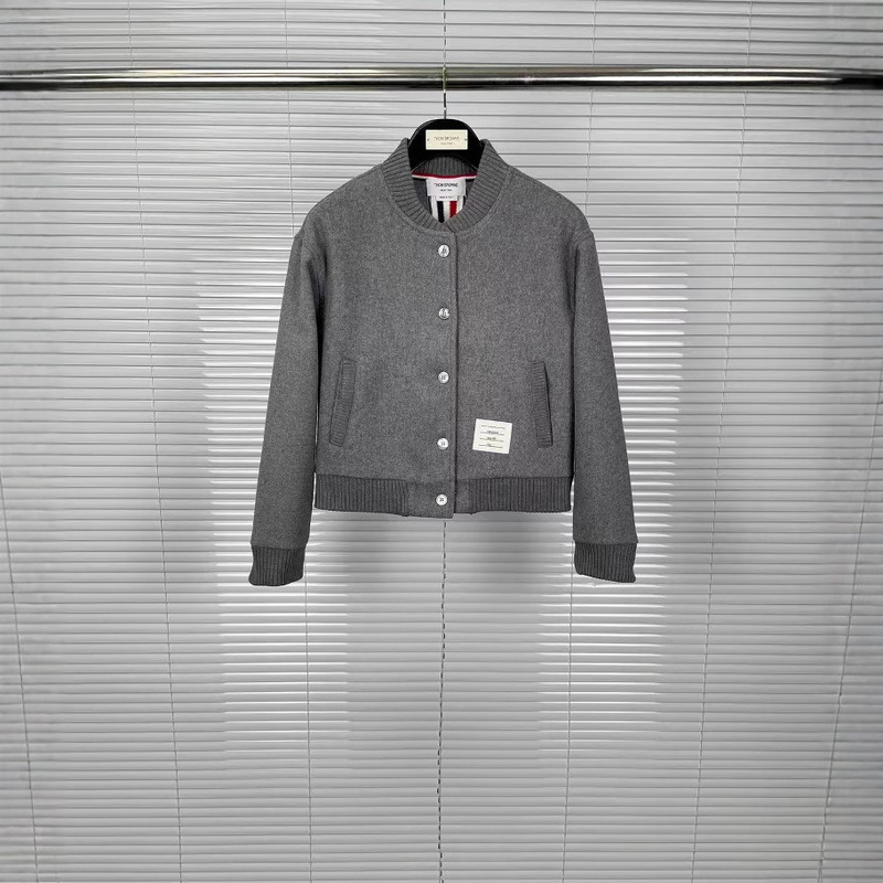 Factory Direct sales autumn and winter tb wool pilot jacket back color stripe short slim gray coat top for women