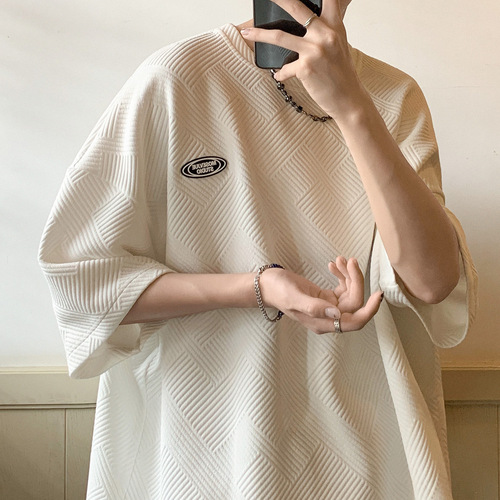 Men's Round Neck Short Sleeve T-Shirt Summer Korean Version Trendy Versatile Loose Half-Sleeve Top Ins Hong Kong Style Unique T-Shirt