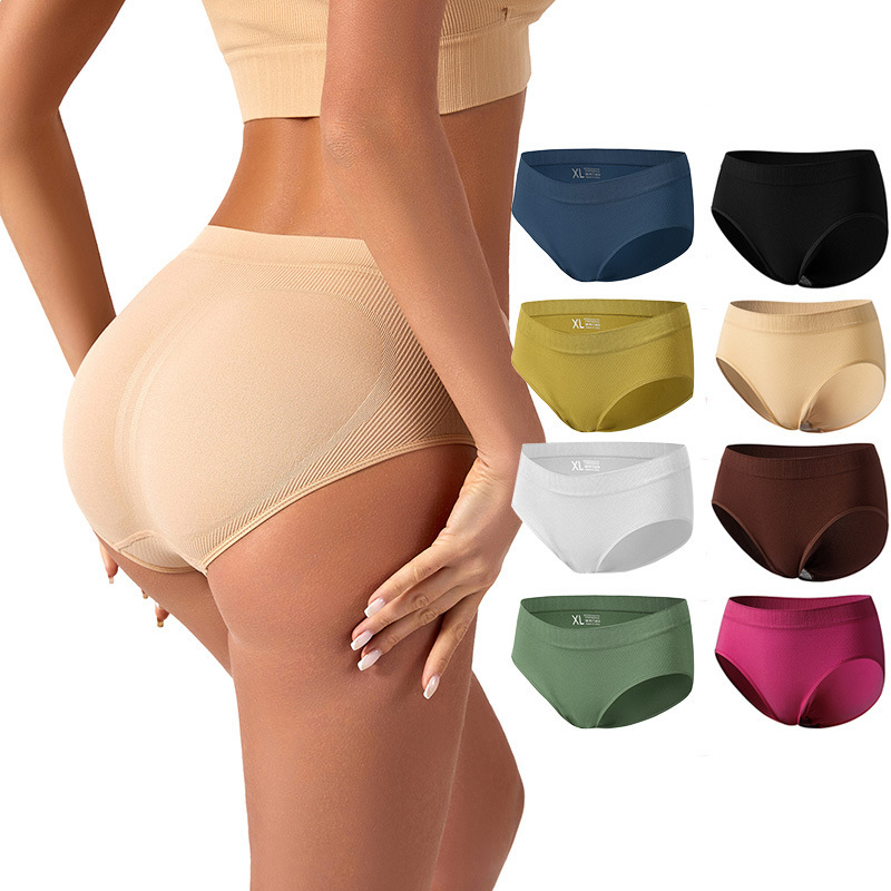Women's Plus Size Seamless Breathable Pure Cotton Crotch Low Waist Anti-running Light Bottoming Safe Sexy Solid Color Seamless Briefs