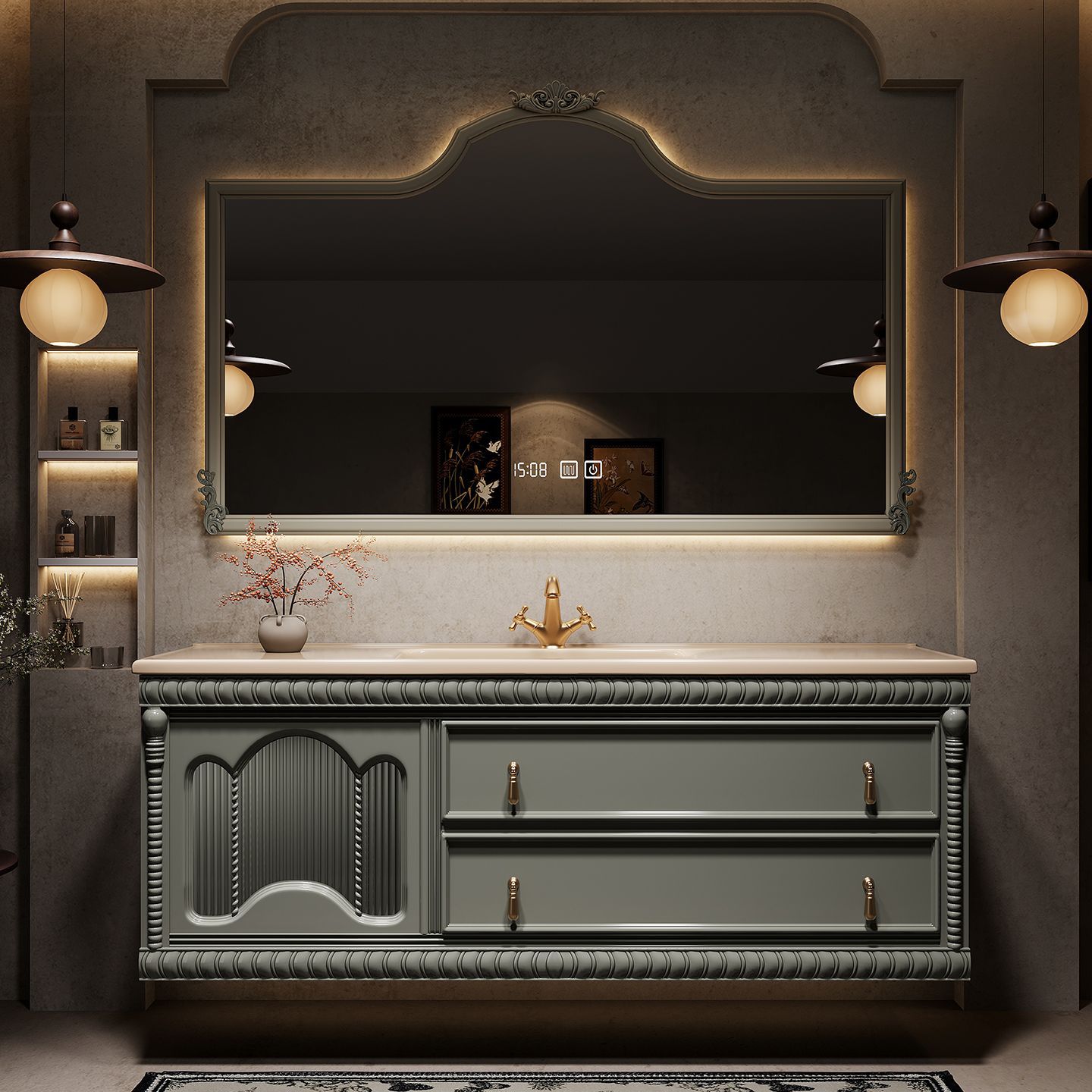 Французский ретро шкаф для ванной комнаты, керамический встроенный умывальник, шкаф для умывальника, комбинированная ванная комната, шифер, умывальник для рук, ванная комната