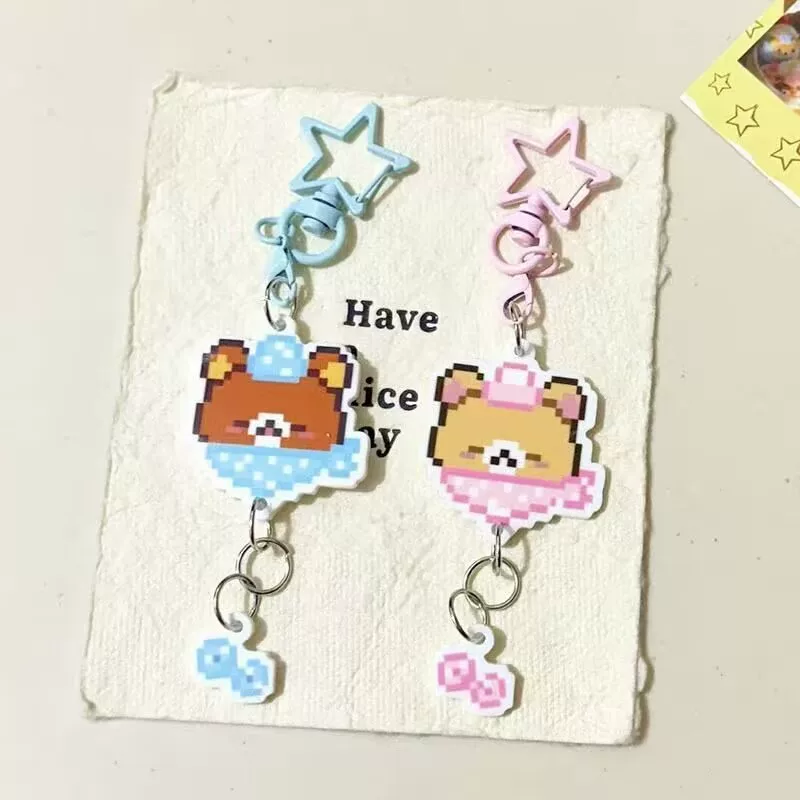 Акриловый брелок Rilakkuma, мультяшный кулон пиксельный мишка, розовый и голубой, 5 г