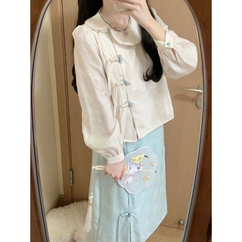 플러스 사이즈 여성의 가을 세트 여성의 2023 새로운 새로운 중국 스타일 디자인 탑 스커트 투피스 세트