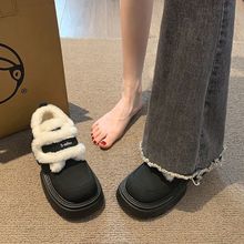 时尚爆款玛丽珍鞋女秋冬季年新款雪地靴厚底加绒小皮鞋配裙子