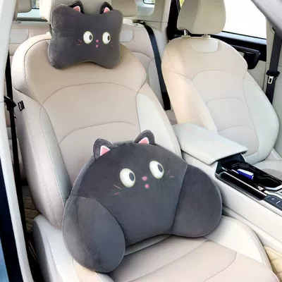 Headrest, Car Cartoon Cushion, Headrest - cross-eyed-meow-headrest-lumbar-support-set