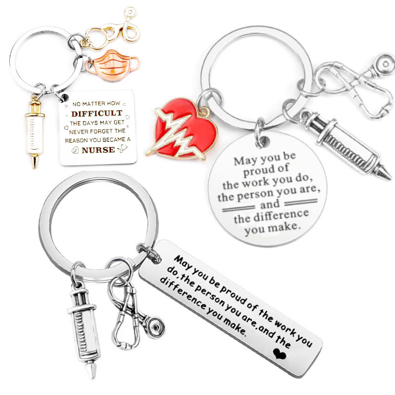 Cross-Border New Stainless Steel Keychain Nurse Souvenir Small Gift Gift Manufacturer Wholesale Metal Jewelry Pendant