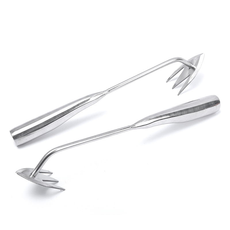 Al por mayor de acero inoxidable weeding artefacto tirando hierba pequeño Rake hogar cavando verduras silvestres engrosada mango de madera pequeña azada herramientas agrícolas