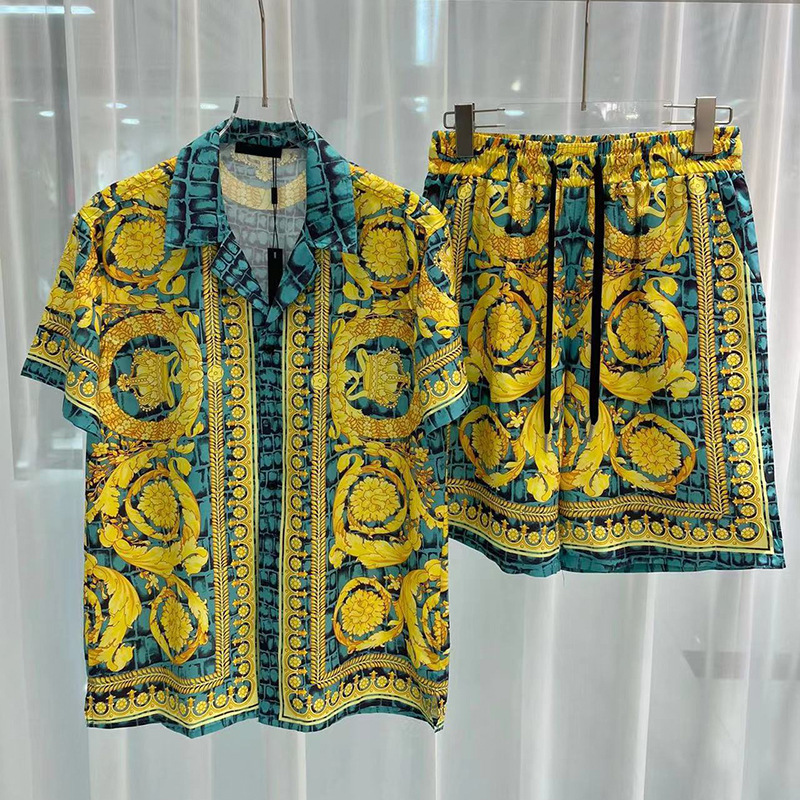 2025 Early Spring New European and American Trendy Cross-Border Export Fashion Young Men's Casual Beach Shirt Shorts Suit