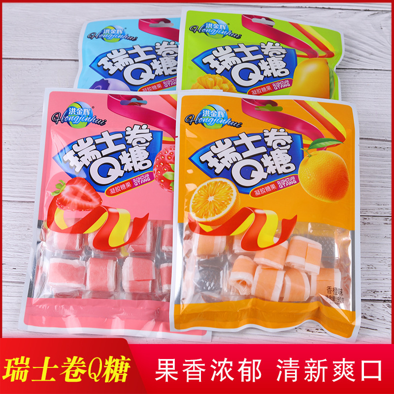 Swiss roll Q sugar juice roll soft candy bag children's net red fruit roll sugar nostalgic snack factory wholesale