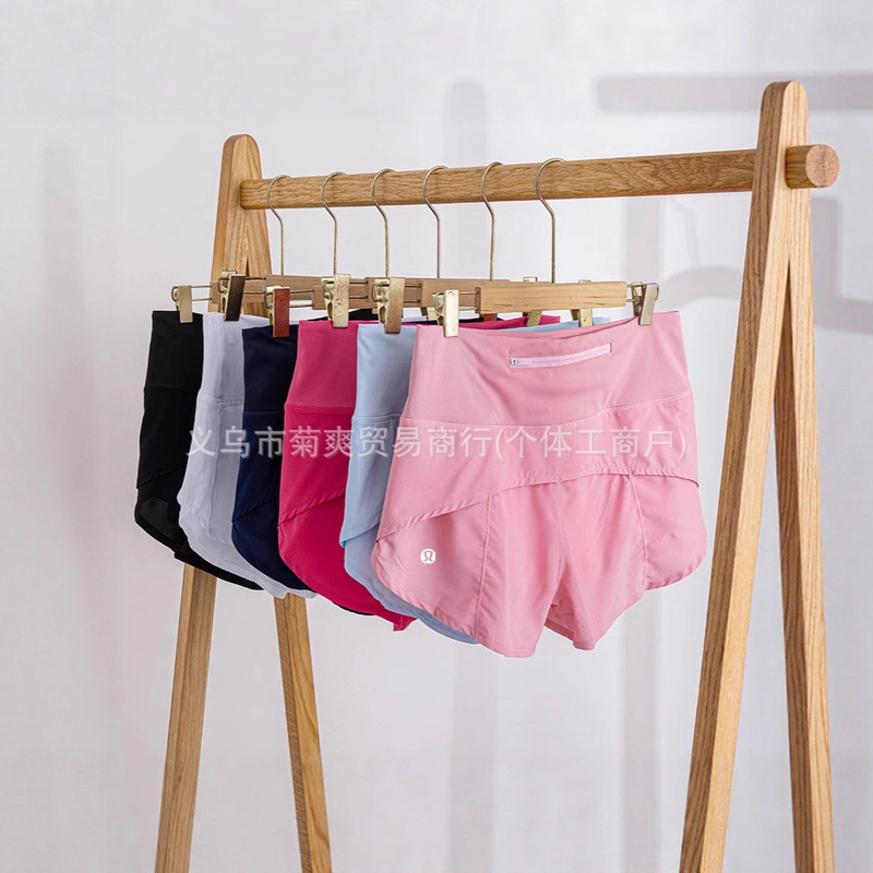 Lulu Same Style Summer New Yoga Pants Women's Sports High-Waisted Running Cycling Shorts 2.5inch with Lining