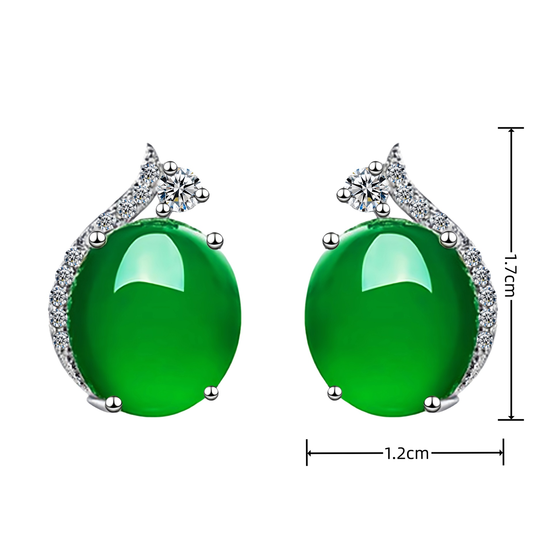 Silver asymmetrical earrings jade heart shaped for St. Valentine's…