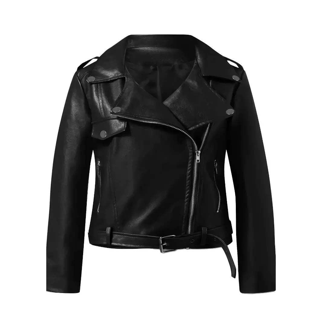 亚马逊跨境欧美优雅的女士大码时尚皮夹克外套
