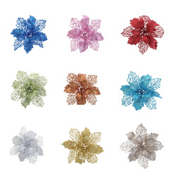 クリスマスの透かし彫りの金の粉の花のクリスマスの花の金の粉の花の大きいサイズのシミュレーションの花のクリスマスツリーの装飾品は国境を越えて専用に供えます。