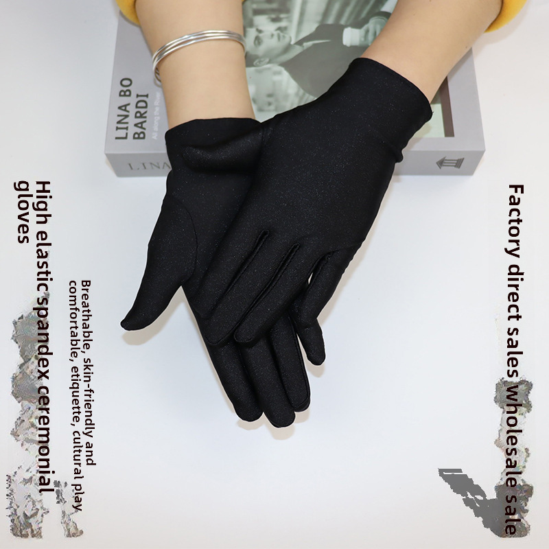 Spandex spring summer men's and women's white etiquette thin stretch gloves dance driving black sweat-absorbent breathable sunscreen gloves_maomaolike.com