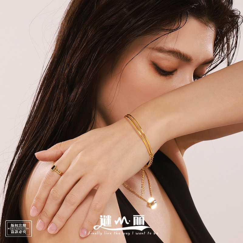 Enigma Extremely Fine Coil Bracelet Niche Fashion Ins Style Hand Ring Stainless Steel PVD Electroplated Real Gold Jewelry in stock Women