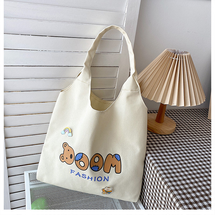 2021 Summer Japanese-style simple canvas bag, student backpack, single-shoulder handbag for going out, cartoon badge cotton bag undefined