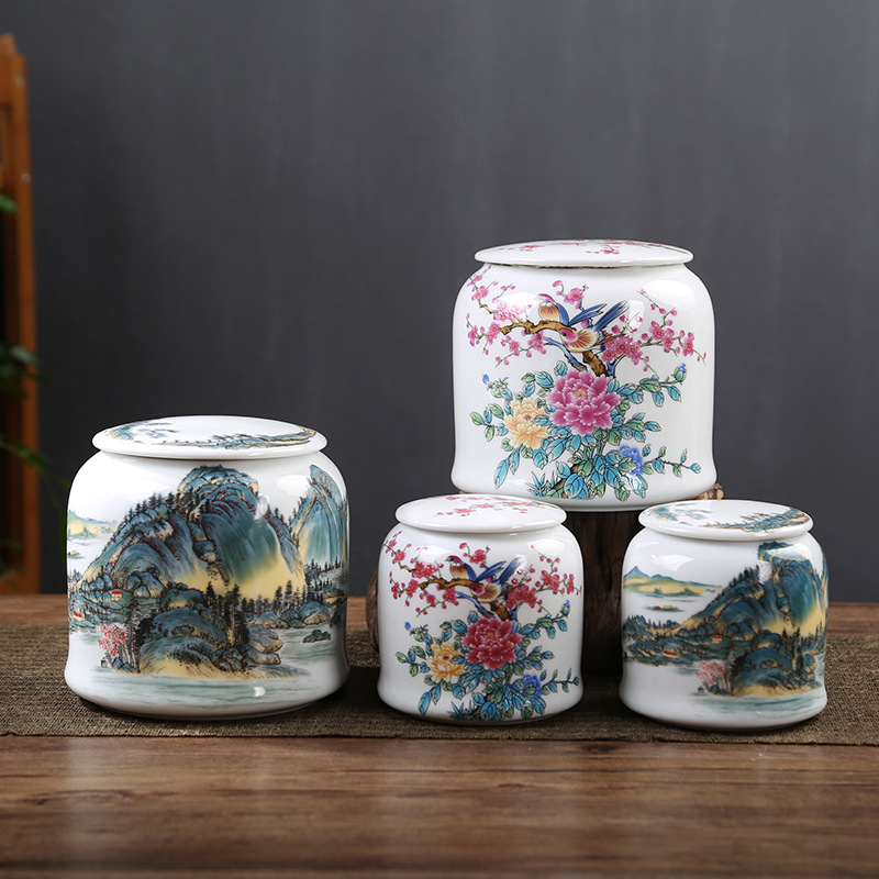 Vintage Ceramic Tea Canister with Sealing Lid, Household Moisture-Proof Storage Jar, Pu-erh and White Tea Loose Leaf Tea Packaging Canister, Wholesale