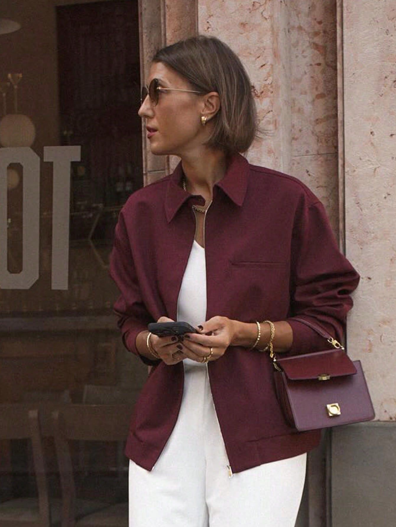 Shirt Collar Neckline Holiday Daily Wine Red Women's Streetwear Solid Color Polyester Skirt Co-ord Set Skirt Sets