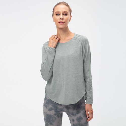 New autumn and winter loose sports long-sleeved women's quick-drying breathable fitness clothes T-shirt running slit yoga clothes 12529