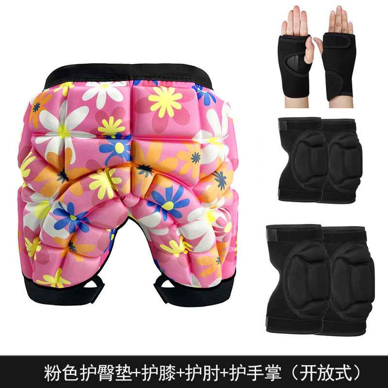 Protector de cadera rosa, protector de rodilla, protector de codo, protector de palma (abierto)