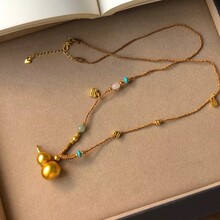 古法金色葫芦项链新中式宫廷风编织简约轻奢小众高级感锁骨链配饰