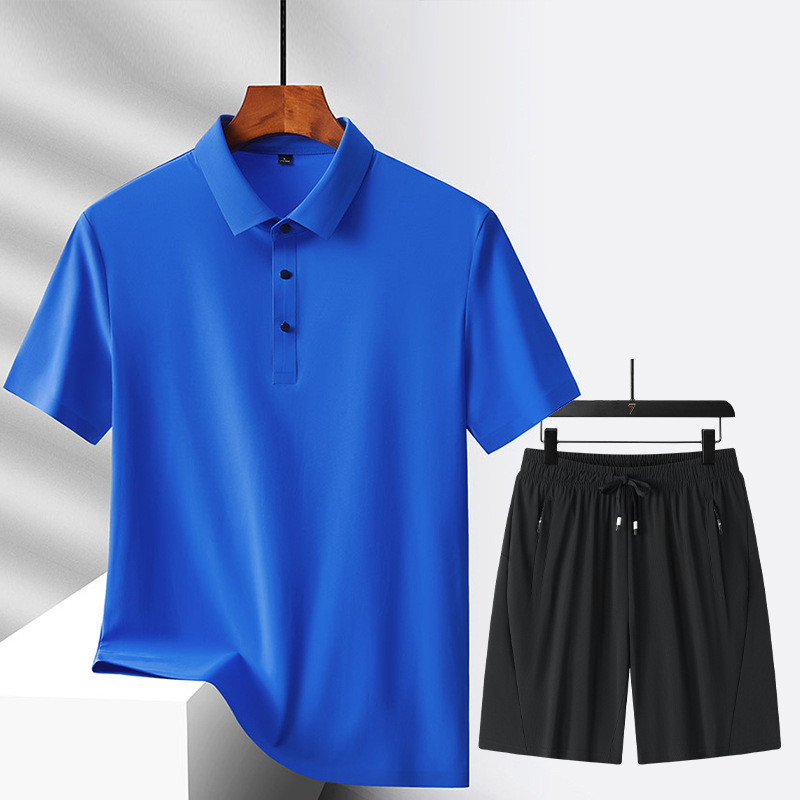 Nuevo traje de ocio deportivo, traje de ocio de hielo multicolor opcional, pantalones cortos de polo, un juego de color sólido para hombres y mujeres