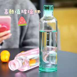 时间刻度网红玻璃杯ins高颜值耐高温简约透明花茶果汁杯子