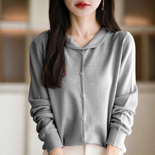 娃娃领套头长袖针织衫宽松休闲减龄女时尚洋气假开衫翻领多扣上衣