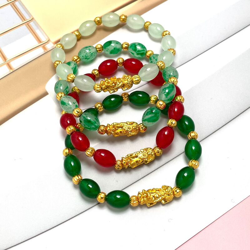 Imitation Jade Agate Bracelet Oval Women's Imitation Gold-Plated Fortune Pixiu Bracelet Wholesale National Style Bracelet