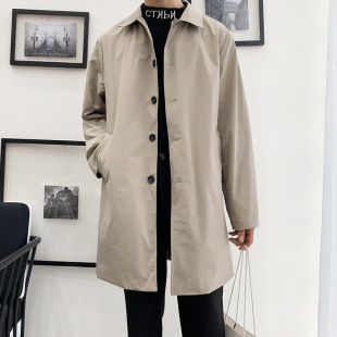 Lapel Trenchcoat Men's Mid-length Fashionable Brand Loose Casual Coat Spring and Autumn Korean Style All-match Japanese Style Large Size Coat Chubby