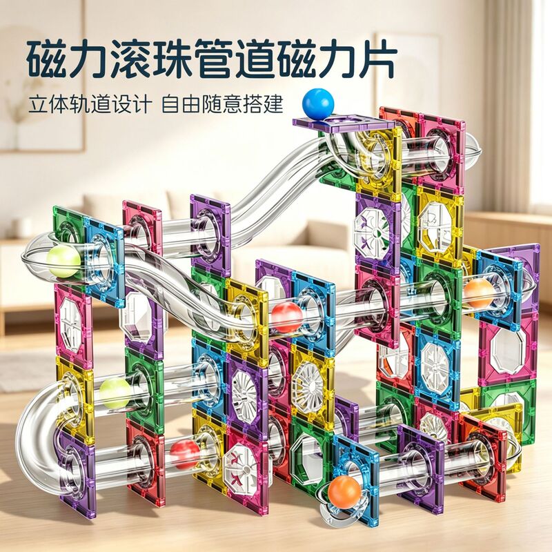 Colorful Window Magnetic Tiles Pipe Ball Track Building Blocks Assembly Magnetic Stone Magnets Educational Toys for Boys and Girls Wholesale