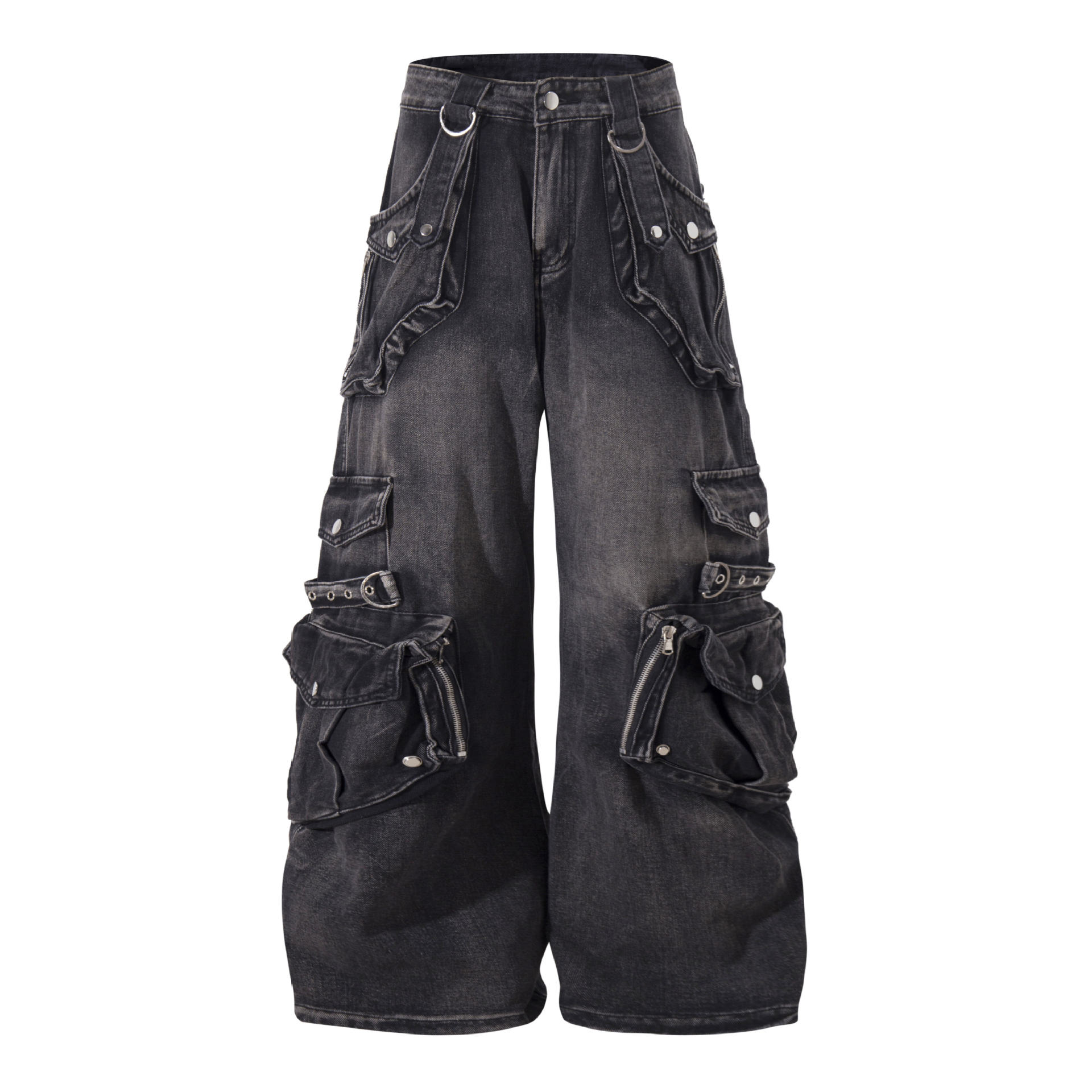 American-Style Heavy-Duty Multi-Pocket Patchwork Niche Design Stylish Workwear Jeans for Men Versatile Casual Flared Pants