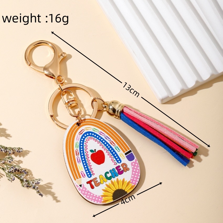 14g Weight Korean Style Geometric Letter Tassel Wood Teachers' Day Unisex Keychain
